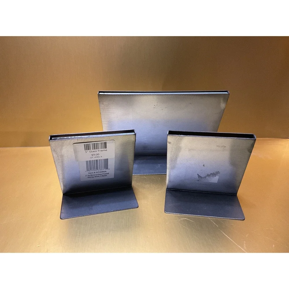 Set of 3 Metal & Glass Picture Frames Brushed Silver Industrial Tabletop DF4086A